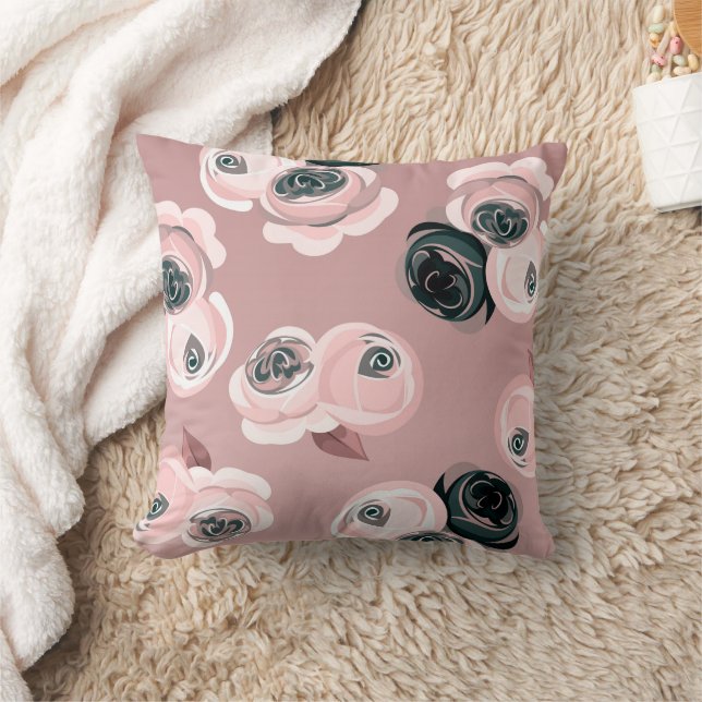 Shabby Chic Mauve Roze & Zwarte Rozen Elegant Kussen (Deken)