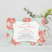 Shabby Chic Mint & Coral Bridal Shower Invitation Kaart (Staand voorkant)