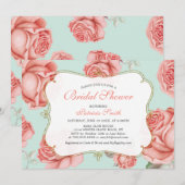 Shabby Chic Mint & Coral Bridal Shower Invitation Kaart (Voorkant / Achterkant)