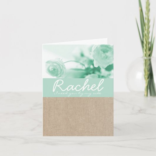 Shabby Chic Mint Peony Burlap Bruidsmeisje Verzoek (Voorkant)