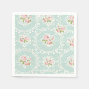 Shabby Chic Mint & Pink Cocktail Napkins Servetten