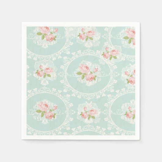 Shabby Chic Mint & Roze Cocktail servetten (Voorkant)