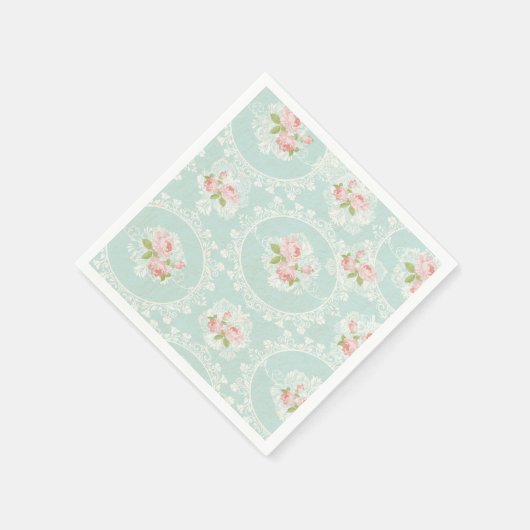Shabby Chic Mint & Roze Cocktail servetten (Hoek)
