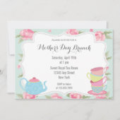 Shabby Chic Moederdag Brunch Invitation Blue Kaart (Voorkant)