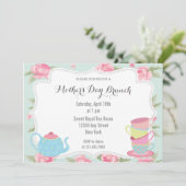 Shabby Chic Moederdag Brunch Invitation Blue Kaart (Staand voorkant)