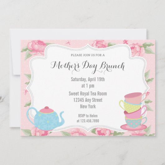 Shabby Chic Moederdag Brunch Invitation Pink Kaart (Voorkant)