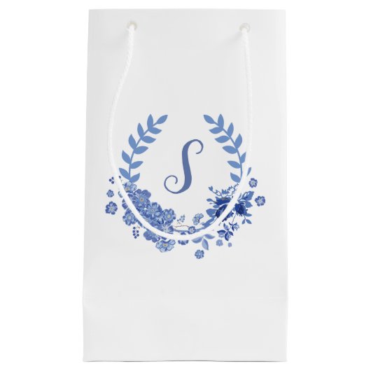 Shabby Chic Monogram Blauw ontwerp Klein Cadeauzakje (Voorkant)