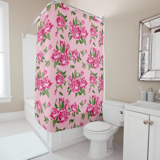 Shabby Chic Monogram roze Roses Bath Douchegordijn (In situ)
