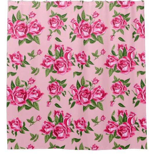 Shabby Chic Monogram roze Roses Bath Douchegordijn (Voorkant)