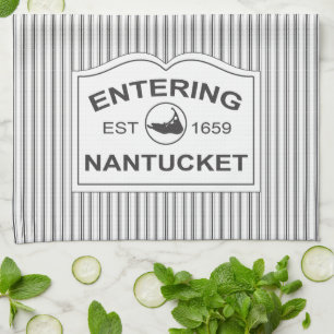 Shabby Chic Nantucket Sign in Black & White Stripe Theedoek