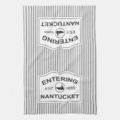 Shabby Chic Nantucket Sign in Black & White Stripe Theedoek (Verticaal)