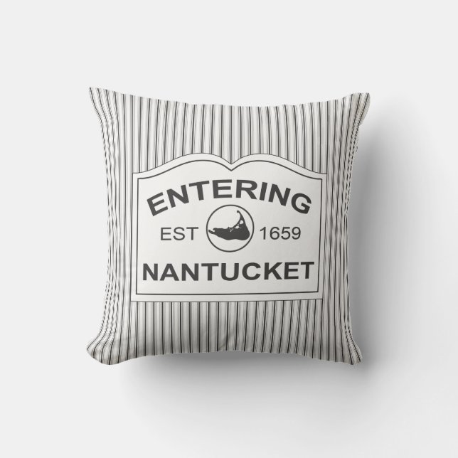 Shabby Chic Nantucket Welcome Sign Black & White Kussen (Voorkant)