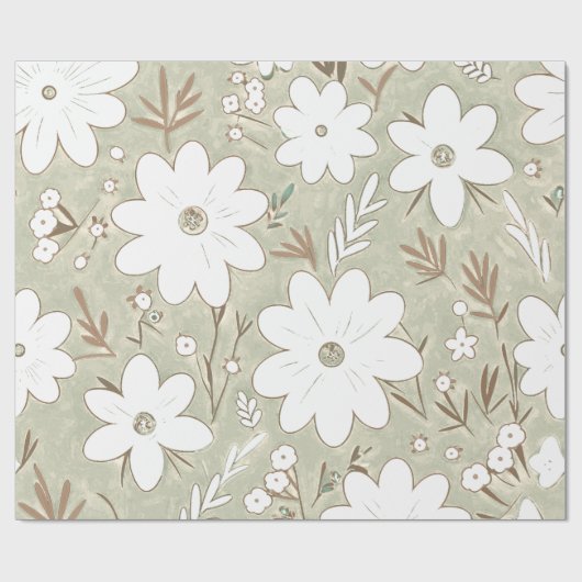 Shabby Chic Natuursteen Retro Daisy Patterned Cadeaupapier (Vlak)