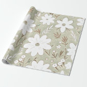 Shabby Chic Natuursteen Retro Daisy Patterned Cadeaupapier (Uitgerold)
