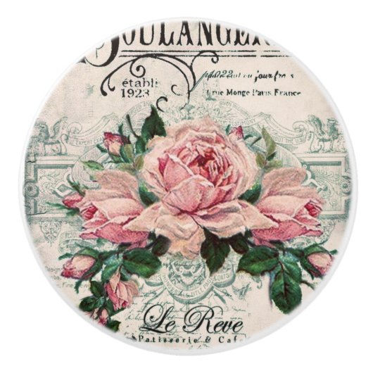 shabby chic , ontkoppeling , Victoriaans , frans c Keramische Knop (Voorkant)