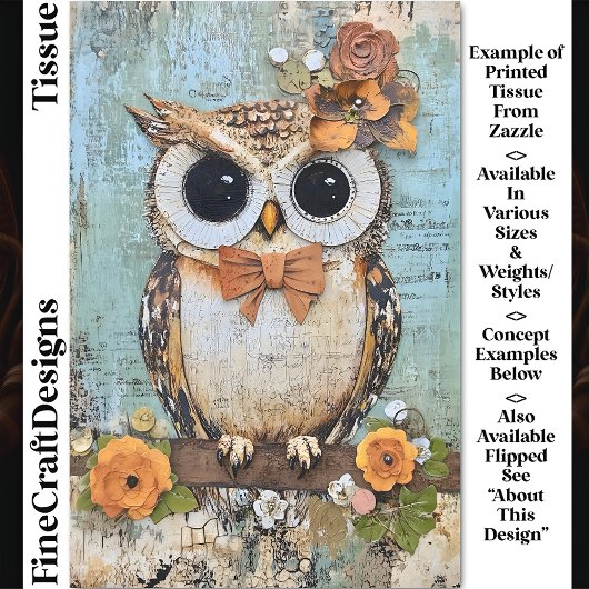 Shabby Chic Owl, Bow Stropdas, Bloemen DJ4R Decoup Tissuepapier