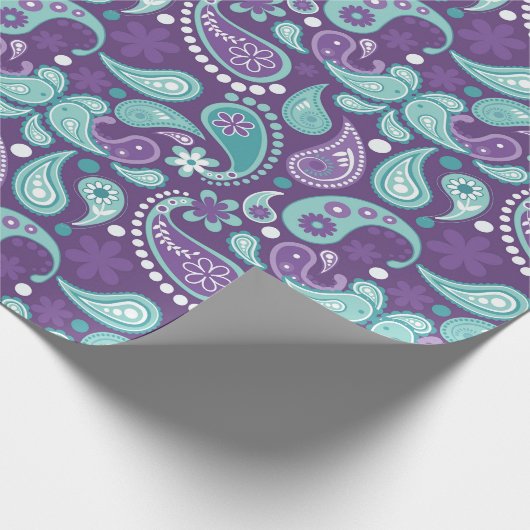 Shabby Chic Paars en Light Blue Paisley Pattern Cadeaupapier (Hoek)