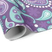 Shabby Chic Paars en Light Blue Paisley Pattern Cadeaupapier (Rol Hoek)