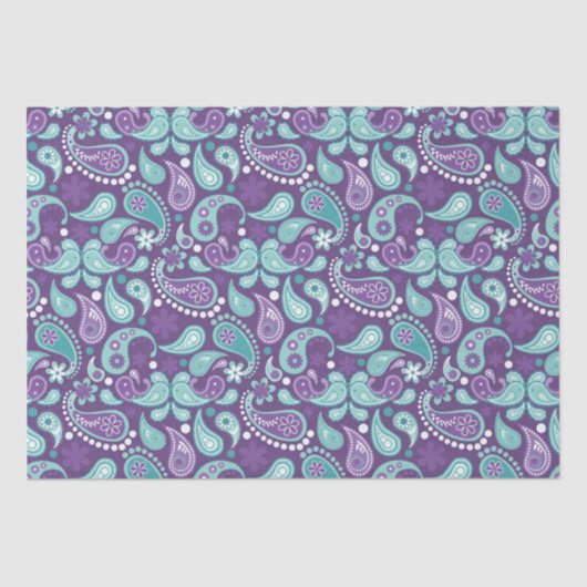 Shabby Chic Paars en Light Blue Paisley Pattern Tissuepapier (Voorkant)