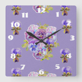 Shabby Chic Paars Pansies Pansy Floral Room Clock Vierkante Klok