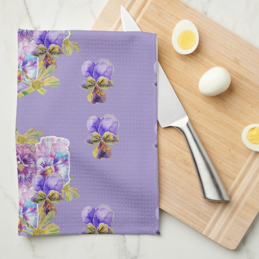 Shabby Chic Paars Pansy Floral Kitchen Tea Towel Theedoek (Quarter Fold)