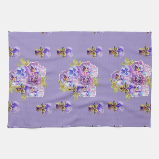 Shabby Chic Paars Pansy Floral Kitchen Tea Towel Theedoek (Horizontaal)