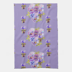 Shabby Chic Paars Pansy Floral Kitchen Tea Towel Theedoek
