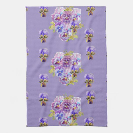 Shabby Chic Paars Pansy Floral Kitchen Tea Towel Theedoek (Verticaal)