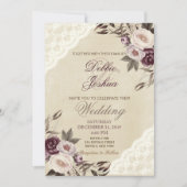 Shabby Chic Paarse Bloemenkant bruiloft uitnodigin Kaart (Voorkant)