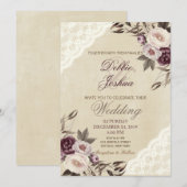 Shabby Chic Paarse Bloemenkant bruiloft uitnodigin Kaart (Voorkant / Achterkant)