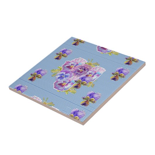 Shabby Chic Paarse Pansy kunst bloemenkeramische T Tegeltje (Zijkant)
