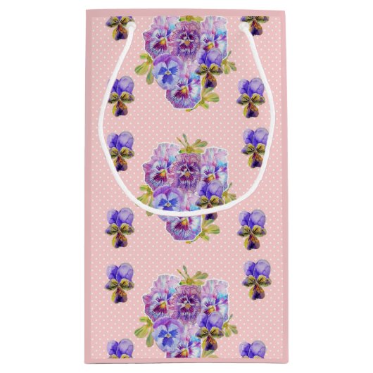 Shabby Chic Pansy bloemen Floral Gift Bag Klein Cadeauzakje (Achterkant)