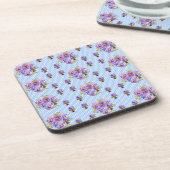 Shabby Chic Pansy Floral Blue Gingham Checks Bier Onderzetter (Linkerzijde)