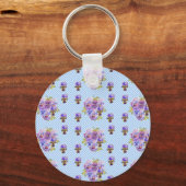 Shabby Chic Pansy Floral Blue Gingham Checks Sleutelhanger (Voorkant)