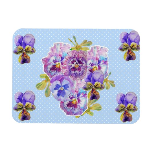 Shabby Chic Pansy Floral Blue Spot Magnet Magneet (Horizontaal)