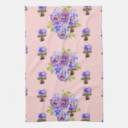 Shabby Chic Pansy Floral Kitchen Tea Towel Theedoek (Verticaal)