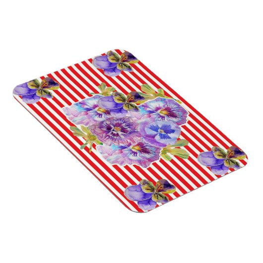 Shabby Chic Pansy Floral Red Stripe Magnet Magneet (Rechterzijde)