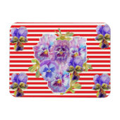 Shabby Chic Pansy Floral Red Stripe Magnet Magneet (Horizontaal)