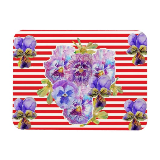 Shabby Chic Pansy Floral Red Stripe Magnet Magneet (Horizontaal)