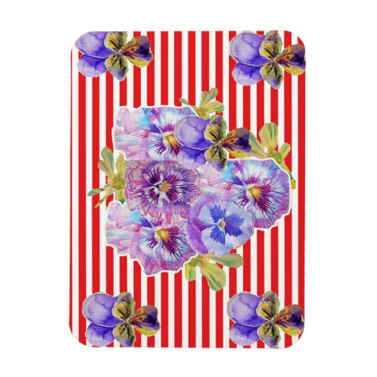 Shabby Chic Pansy Floral Red Stripe Magnet Magneet (Verticaal)