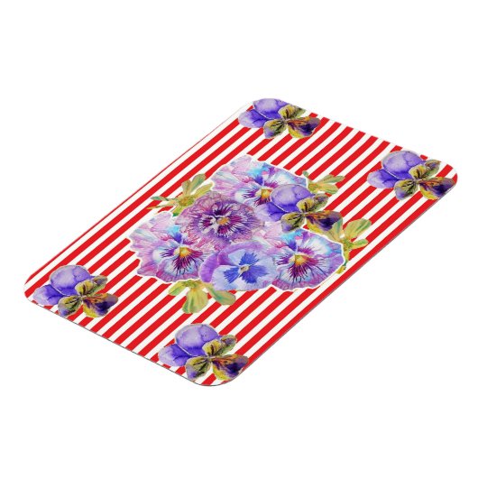 Shabby Chic Pansy Floral Red Stripe Magnet Magneet (Linkerzijde)