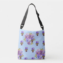Shabby Chic Pansy Flowers Polka Dot Crossbody Bag Tas