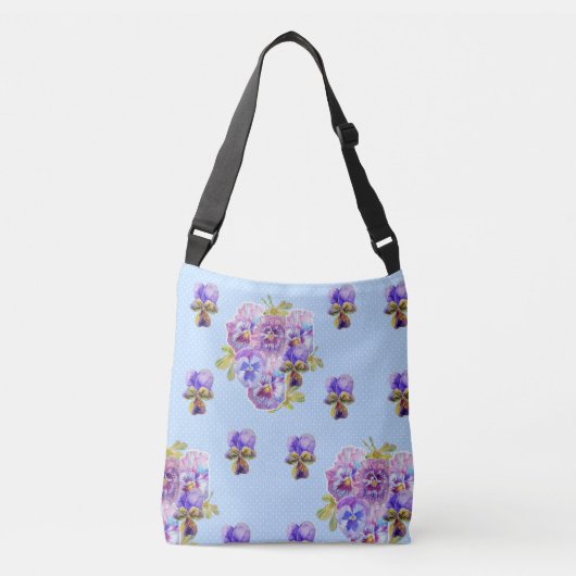 Shabby Chic Pansy Flowers Polka Dot Crossbody Bag Tas (Voorkant)