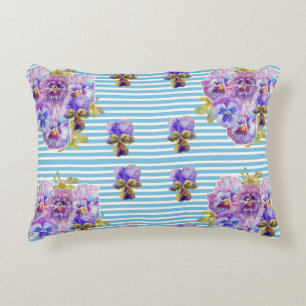 Shabby Chic Pansy Pastel Blauwe Streep Art Kussen