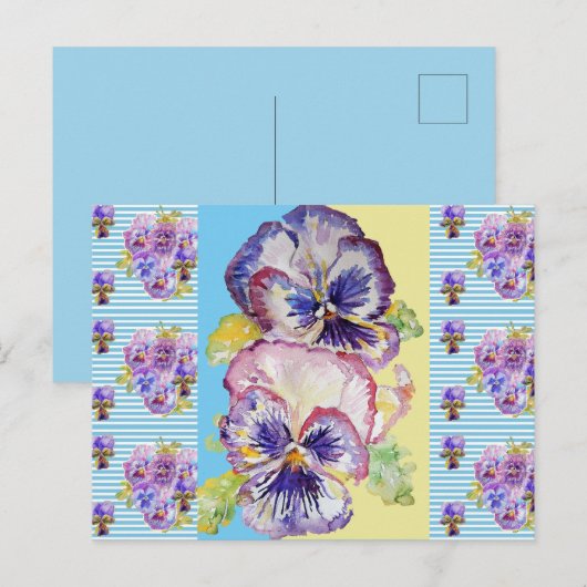 Shabby Chic Pansy Pastel Blue Stripe Art Briefkaar Briefkaart (Voorkant / Achterkant)