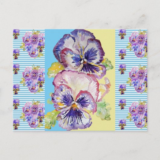 Shabby Chic Pansy Pastel Blue Stripe Art Briefkaar Briefkaart (Voorkant)