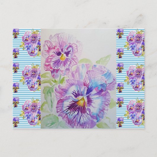 Shabby Chic Pansy Pastel Blue Stripe Art Briefkaar Briefkaart (Voorkant)