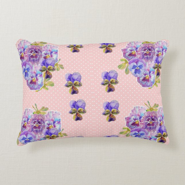 Shabby Chic Pansy Pastel Pink Spot art Accent Kussen (Voorkant)