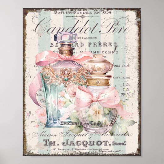 Shabby Chic Parfum Flessen Frans Script Poster (Voorkant)