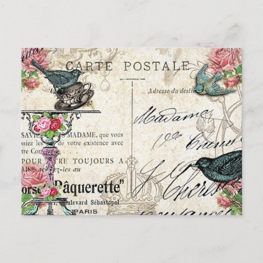 Shabby Chic Paris Bluebird Briefkaart (Voorkant)